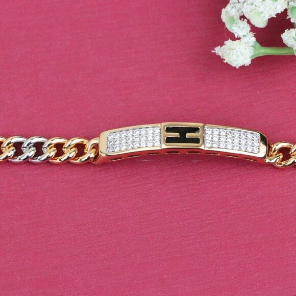 "Dual Tone Rose Gold Bracelet with Crystal 'H' Accent, XPBL0735 - Picture 9 of 10